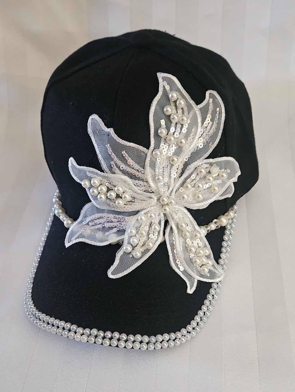 Floral Pearl Embellished Cap